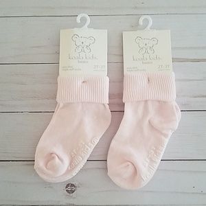 2 pairs Koala Kids Girls Pink Triple Cuff Socks
